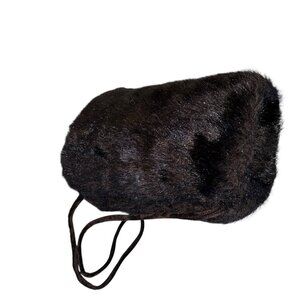 Vintage chocolate brown faux fur strap muff hand warmer as new condition 1 size